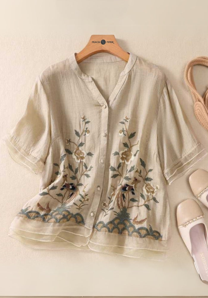 Botanic Melody Embroidered Soft Structure Top Shirt