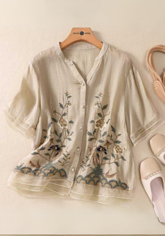 Botanic Melody Embroidered Soft Structure Top Shirt
