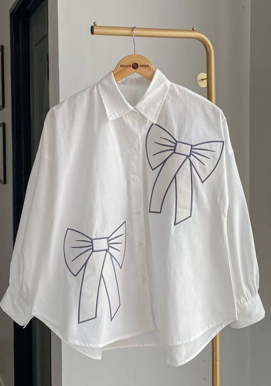 Elegant Bow Embellished Burgundy Shirt – Chic & Stylish Statement Wear