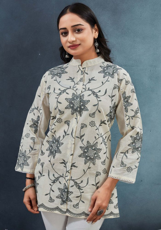 Elegant Floral Embroidered Cotton Tunic - Premium Ethnic Wear