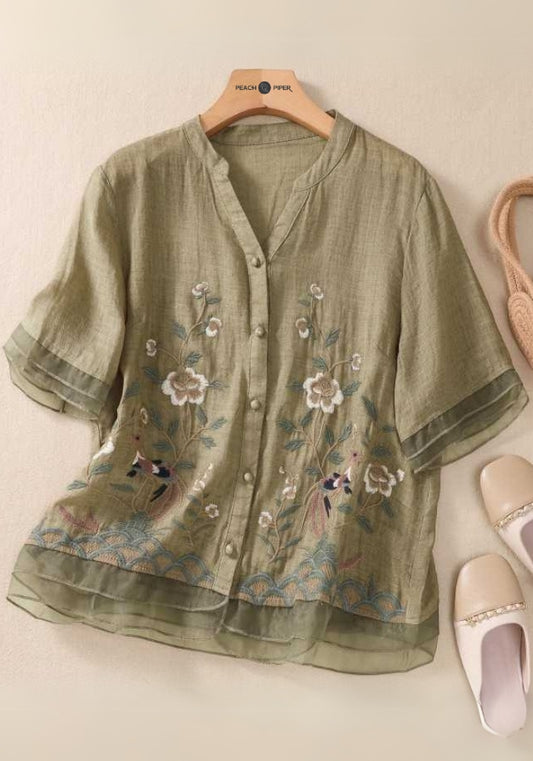 Botanic Melody Embroidered Soft Structure Top Shirt
