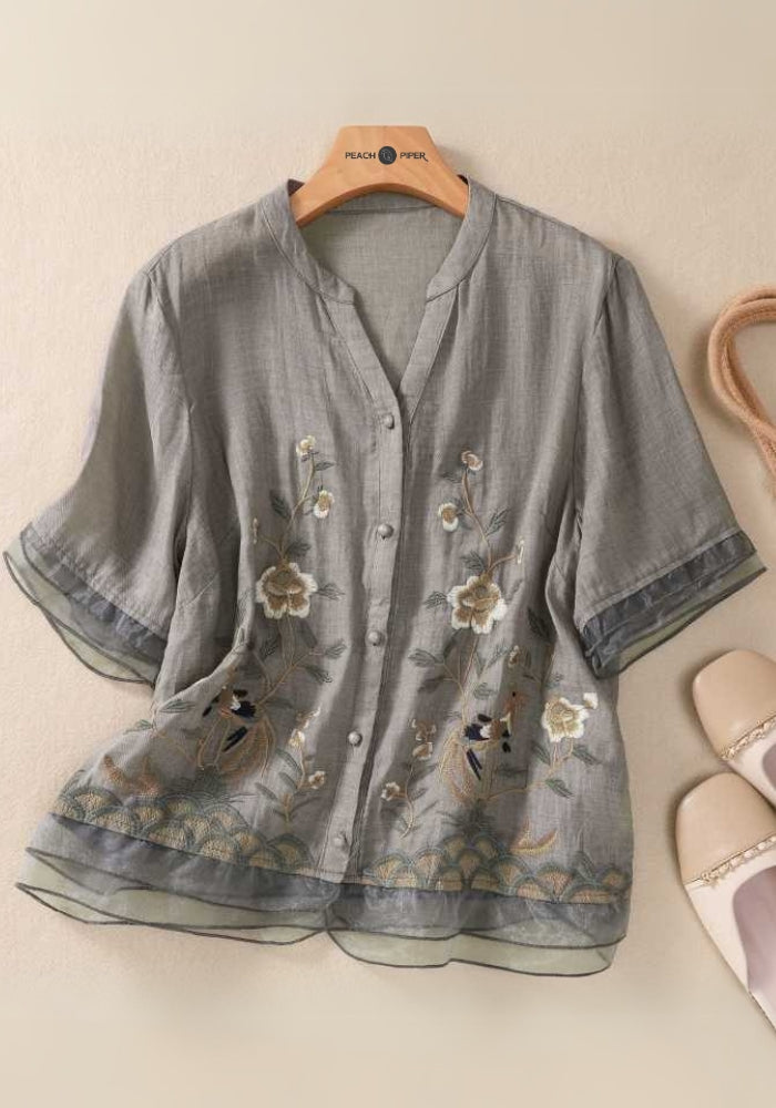 Botanic Melody Embroidered Soft Structure Top Shirt