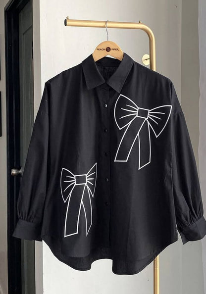 Elegant Bow Embellished Burgundy Shirt – Chic & Stylish Statement Wear